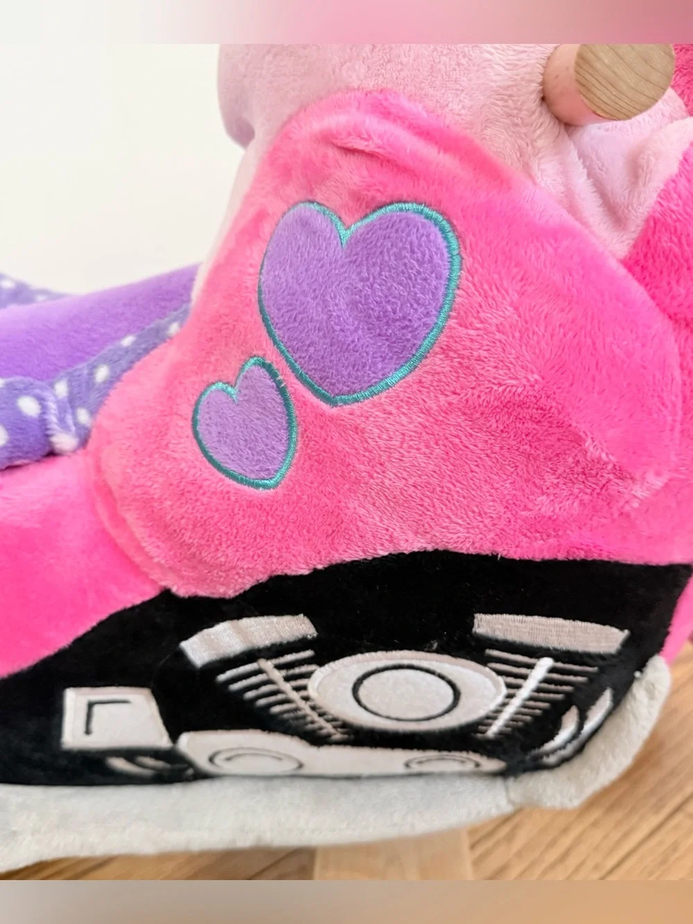 Rockabye Lil Biker Motorcycle Musical Plush Wooden Pink Rocker Baby Toddler New